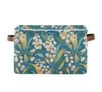 KLL Lily of the Valley - Cestas de almacenamiento de fondo turquesa, plegables e impermeables para contenedores de almacenamiento con asas resistentes, paquete de 2 unidades para juguetes de