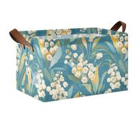 KLL Lily Of The Valley - Cestas de estante con fondo turquesa para el hogar, con asas, contenedores para juguetes, libros, toallas y ropa, paquete de 2