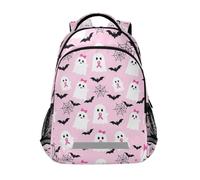 KLL Linda mochila de boxeo rosa con fantasmas de Halloween espeluznantes murciélagos para niños con grandes bolsas de libros para mochilas universitarias para ni? os