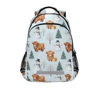 KLL Lindas mochilas de Navidad con diseño de vaca de las Tierras Altas y Muñeco de Nieve para niñas de primaria con grandes mochilas para niños de 6º grado de escuela morral escolar para ni?o