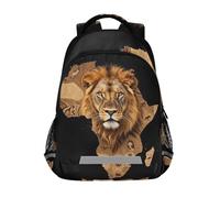 KLL Lion Head Africa Map - Mochila infantil de 16 pulgadas con clip en el pecho, bolsa para libros para adolescentes, niñas, bolso escolar para adolescentes