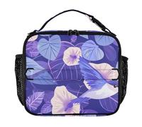 KLL Lonchera para mujer, con doble cremallera, para adultos, correa para el hombro y soporte para botellas, para la escuela, el trabajo, al aire libre, dibujos animados, morado, gloria, flores
