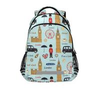 KLL London Big Ben Great Britain - Mochila impermeable de viaje para niños con clip en el pecho, mochila para niños y niñas de sexto grado