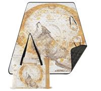 KLL Mecánica Cyber Style Wolf Music Notes Gold Waterproof Picnic Table Water Resistant Portable Play Mat for Grass Summer Gift Cobijas para la playa