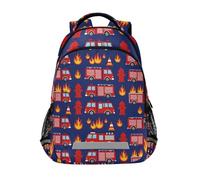KLL Mochila de princesa para niños con diseño de camiones de bomberos rojos en azul marino con bolsas grandes para libros para adolescentes, niñas, niños, mochilas para ni?as de 10 a?os