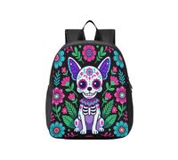 KLL Mochila escolar para niños Chihuahua Sugar Skull Dia De Los Muertos