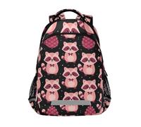 KLL Mochila infantil con diseño de mapache de dibujos animados con bolsillo para botella de agua con correa para el pecho, bolsa para libros para niños y niñas de sexto grado