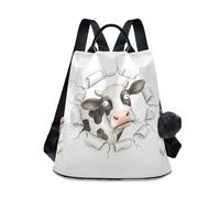 KLL Mochila multiusos para laptop con diseño de vaca manchada que mira a través de la pared, para viajes, trabajo, uso diario con llavero de pompón