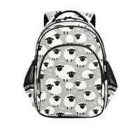 KLL Mochila para exteriores para niños, adolescentes, adolescentes, escuela primaria, escuela secundaria, mochila informal para el día, linda granja de ovejas, color gris