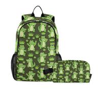 KLL Mochila para la escuela con bolsa de almuerzo de dibujos animados lindos cocodrilos verdes