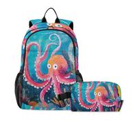 KLL Mochila para la escuela con bolsa de almuerzo, octópodos escondidos en el arrecife de coral