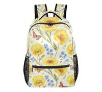 KLL Mochila para niños con flores amarillas, mariposas, abejas, princesas blancas, con libros grandes para bolsas de libros para adolescentes y niños, Flor amarilla, mariposa, abeja, blanco, Small