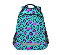 KLL Mochila pequeña con estampado de leopardo azul y rosa con bolsa grande para niños y niñas de sexto grado