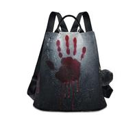 KLL Mochila rosa con diseño de escena de terror Bloody Hand, mochila ligera antirrobo para mujer, para compras diarias en la universidad, con llavero de pompón