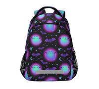 KLL Mochilas geniales de dibujos animados con diseño de gato mágico oscuro con correa para el pecho para niños y niñas de sexto grado