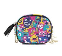 KLL Monstruos coloridos de dibujos animados negros cruzados bolsos para hombre, prácticos con correa ajustable, mini bolso de hombro para pasear al perro