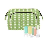 KLL Neceser con cremallera para mujer, diseño de corazones y rayas, color verde lima, para maquillaje, brochas de maquillaje