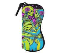 KLL Neon The Lovers Tarot Card Skeleton Art Case for Glasses Ultra Light Zipper Snap Closure Pouch for Men Women