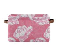 KLL Peonies Line Art Pattern - Cestas de almacenamiento rosas plegables e impermeables para estantes con mango resistente, juego de 2 cestas decorativas para habitación y libro