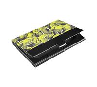 KLL Portatarjetas de visita delgado con diseño de elefantes amarillos con portatarjetas de cuero y acero inoxidable para mujeres u hombres, estuche para tarjetas