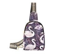 KLL Riñonera de piel de piel con diseño vintage de hojas de cisnes blancos y morado oscuro para viajes