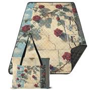 KLL Roses Climbed The Wall Art - Manta impermeable para exteriores, suave, para camping, fiesta, exteriores, para adultos, artículos de picnic, cobija para picnic
