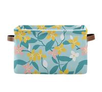 KLL Simple Line - Juego de 2 cestas de almacenamiento plegables e impermeables con asa resistente, diseño de flores, color amarillo y azul