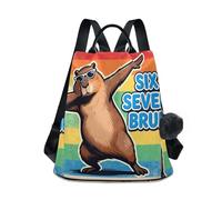 KLL Six Seven Bruh Retro Capybaras - Mochila multiusos para niñas para viajes, trabajo, uso diario con llavero de pompón