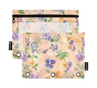 KLL Spring Flowers Pansy Butterflies Bees Peach Pencil Bag Bolsa para documentos con 3 anillas impermeable para escuela, hogar, viaje, tarjetas, contenedor de almacenamiento