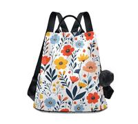 KLL Spring Flowers Peonies Lily Of The Valley Jacintos White Fashion Mochila de mano informal para mujer, ligera para viajes, trabajo, uso diario con llavero de pompón