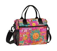 KLL Sun Colorful Art Words - Bolsa de almuerzo cruzada a prueba de fugas con correa para el hombro para mujer, bolsas de almuerzo para el trabajo, para la universidad o para mujer Trabajo