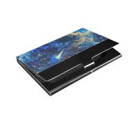 KLL The Starry Sky A Shooting Star Passing by - Tarjetero delgado para exteriores con bolsillo de cuero y acero inoxidable para reuniones de negocios, portatarjetas para hombre
