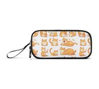 KLL Un conjunto de bonito estuche de nailon naranja con diseño de gato gordo para adolescentes, estuche de lápices de alta capacidad para la escuela, bolsa de papelería para adolescentes de secundaria