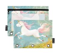 KLL Unicornios Meadow - Bolsa para lápices de 3 anillas con agujeros para archivadores, accesorios de papelería de examen, color turquesa