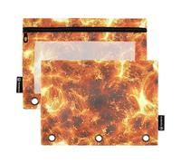 KLL Volcanic Magma Fire (110) - Estuche de tela para lápices de 3 anillas con bolsillos impermeables para organizador de oficina y oficina