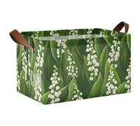KLL White Lily Of The Valley Beauty Summer Flowers - Cestas decorativas de almacenamiento con asas, cubos de tela para almacenamiento de lavandería, dormitorio, sala de estar, paquete de 2