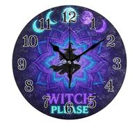 KLL Witch Please Moon Phase Mandala Neon Art - Reloj de pared redondo de 10 pulgadas, moderno, sin tictac, fácil de usar, para baño, hogar, hotel