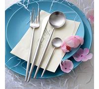 KLLJHB Juego de Cubiertos de Plata, 4/16/24/32/40/48 Piezas, Cuchillo y Tenedor de Plata Mate con Mango Redondo, Cuchillo para Carne de Acero Inoxidable 304 y Tenedor y Cuchara