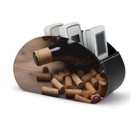 KLLTYHMU Soporte de cuero para control remoto con 5 compartimentos, corchos para botellas de vino, uvas, organizador de almacenamiento decorativo de escritorio para decoración del hogar y la oficina