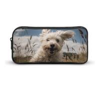 KLLTYHMU White Dog in The Field - Estuche para lápices de gran capacidad, bonito estuche de maquillaje para mujeres y hombres
