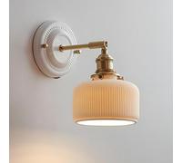 Klobvtt Aplique De Pared De Cerámica Blanca, Lámpara De Montaje En Pared De Latón Nórdico, Pantalla De Lámpara De Cerámica Acanalada, Apliques For Sala De Estar, Dormitorio(14 * 10cm)