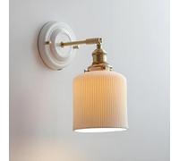 Klobvtt Aplique De Pared De Cerámica Blanca, Lámpara De Montaje En Pared De Latón Nórdico, Pantalla De Lámpara De Cerámica Acanalada, Apliques For Sala De Estar, Dormitorio(13 * 14cm)