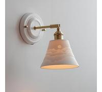 Klobvtt Aplique De Pared De Cerámica Blanca Lámpara De Pared De Latón Lámpara mural De Tocador Moderna, Apliques Ajustables De 180 ° For Sala De Estar Del Dormitorio(15 * 11cm)