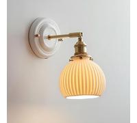 Klobvtt Aplique De Pared De Latón, Lámpara De Pared De Cerámica Blanca, Lámpara Mural Moderna, Apliques De Cabecera De Dormitorio, Apliques Nórdicos For Sala De Estar Y Dormitorio(14 * 12cm)