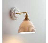 Klobvtt Aplique De Pared De Latón, Lámpara De Pared De Cerámica Blanca, Lámpara Mural Moderna, Apliques De Cabecera De Dormitorio, Apliques Nórdicos For Sala De Estar Y Dormitorio(17 * 14cm)