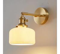 Klobvtt Aplique De Pared De Latón, Lámpara Mural De Cerámica Blanca, Apliques Nórdicos, Lámparas De Pared De Cerámica Acanalada, Apliques Modernas For Sala De Estar, Dormitorio, Lectura