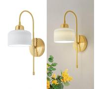 Klobvtt Aplique De Pared De Latón, lámpara mural Nórdica, Pantalla De Cerámica Acanalada Blanca, Apliques Modernos, Accesorio De Iluminación De Pared E27 For Dormitorio, Sala De Estar, Pasillo