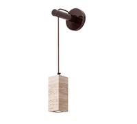 Klobvtt Aplique De Pared De Piedra Natural, Lámpara Mural De Travertino, Lámpara De Pared De Madera Wabi Sabi, Apliques De Mediados De Siglo For Dormitorio, Sala De Estar, Pasillo(Walnut color)
