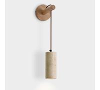 Klobvtt Aplique de pared de travertino Wabi sabi, lámpara mural de madera con pantalla de piedra, apliques de alabastro de 16cm de alto, apliques for dormitorio, sala de estar y pasillo(Wood color)