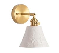 Klobvtt Aplique De Pared Nórdico De Metal Dorado Con Pantalla De Cerámica Blanca, Apliques Modernos, Accesorio De Iluminación De Pared For Dormitorio, Mesita De Noche, Sala De Estar, Cocina